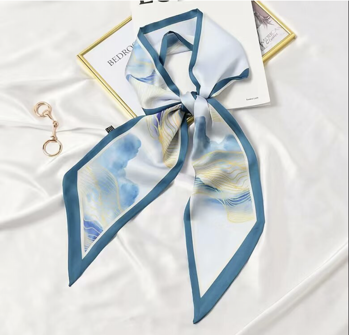 Bl/Yl Marble Skinny Scarf 5x57"