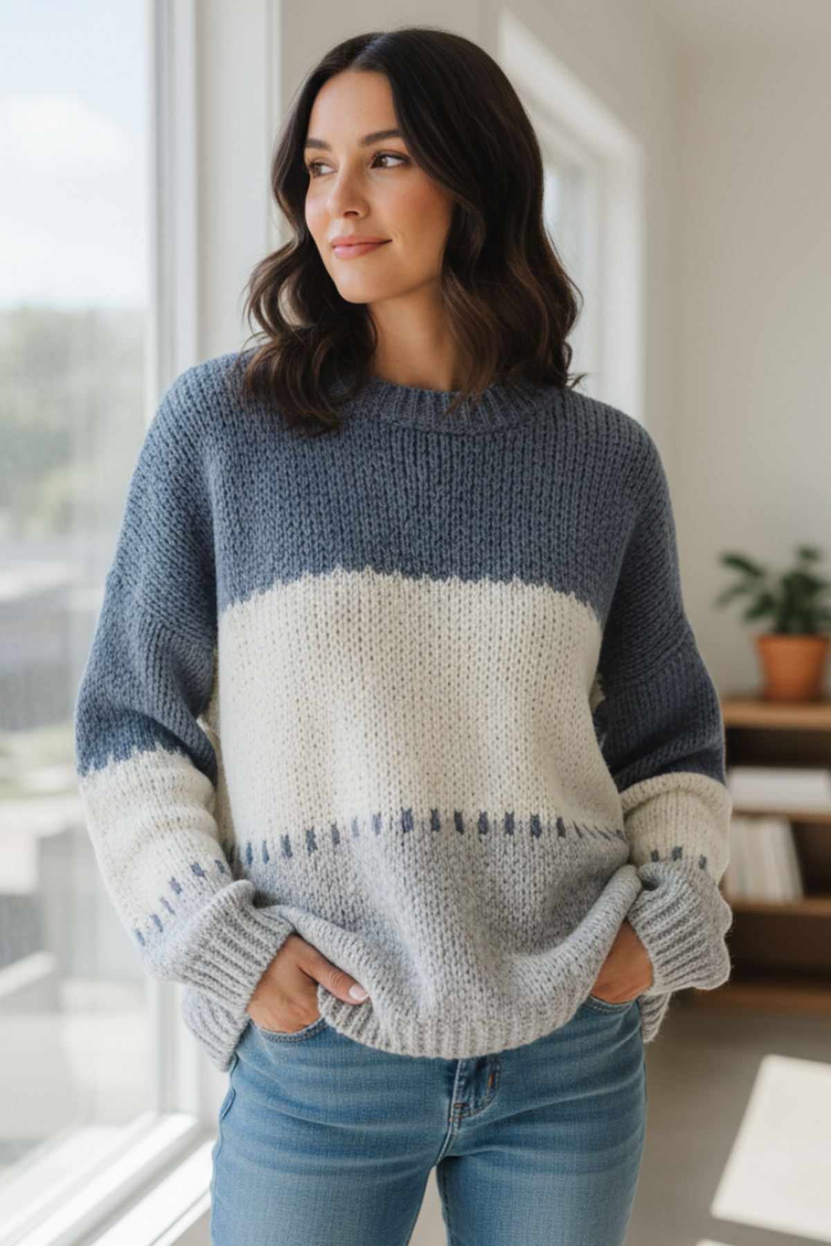 BJ COLOR BLOCK STRIPE SWEATER