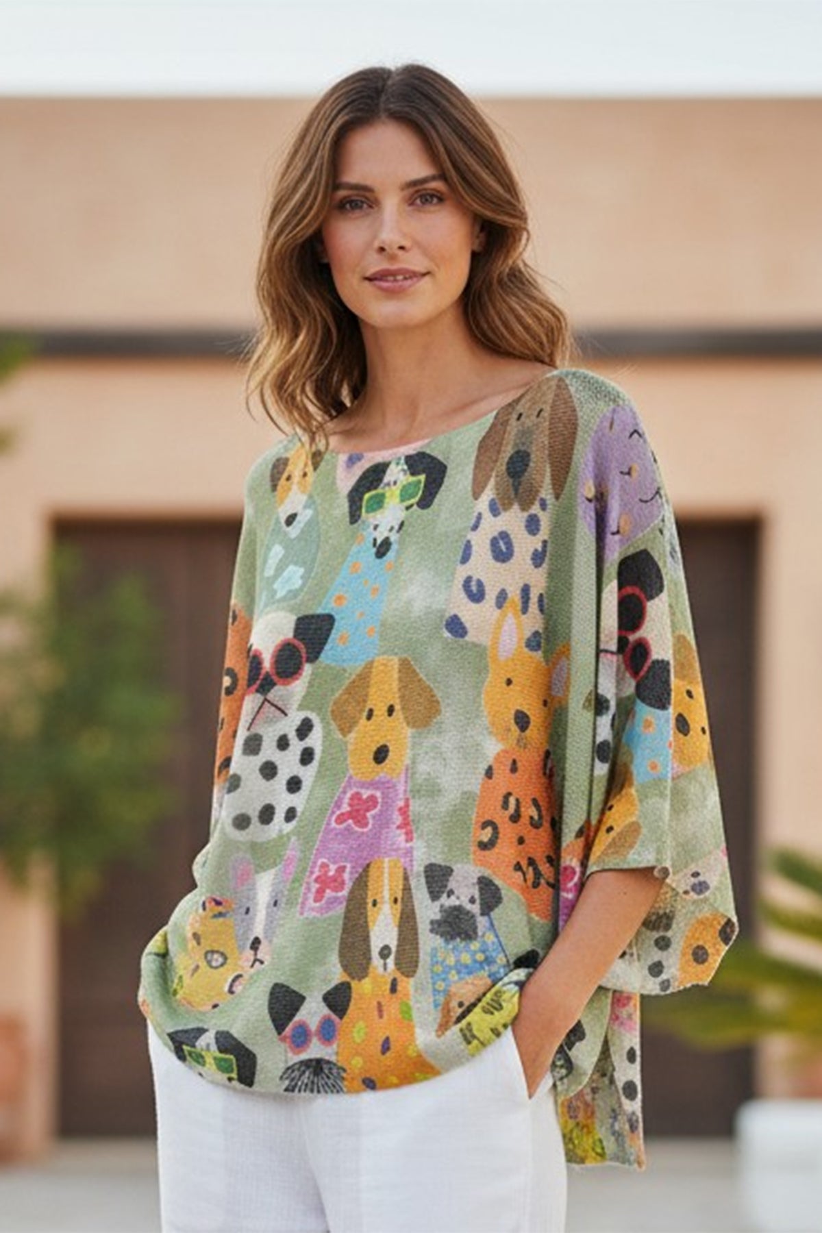 Green Dog Print Top