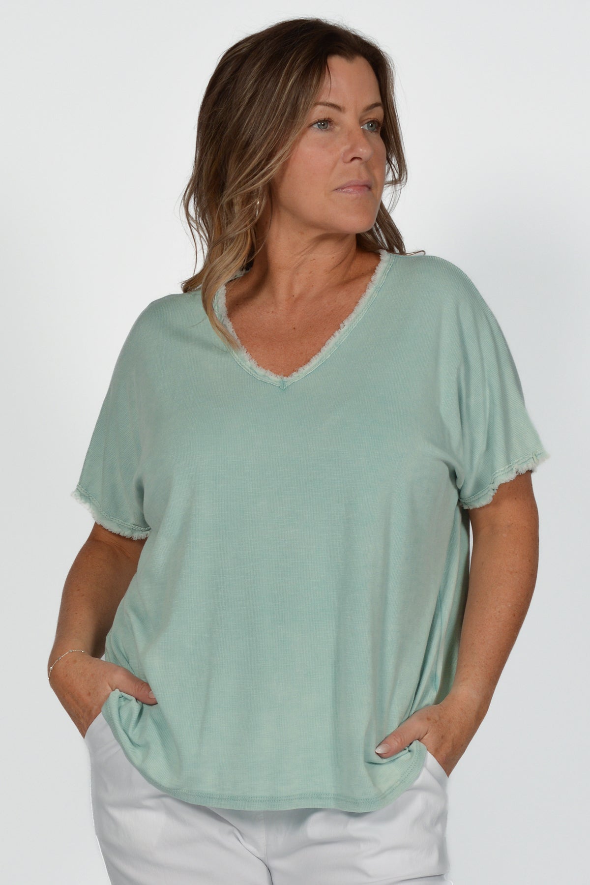 Raw Edge V-Neck Top