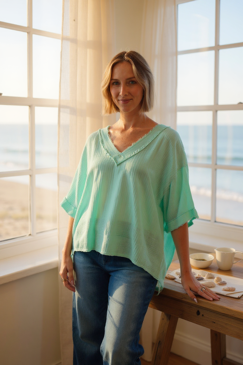 Cotton Gauze Raw Edge Tee