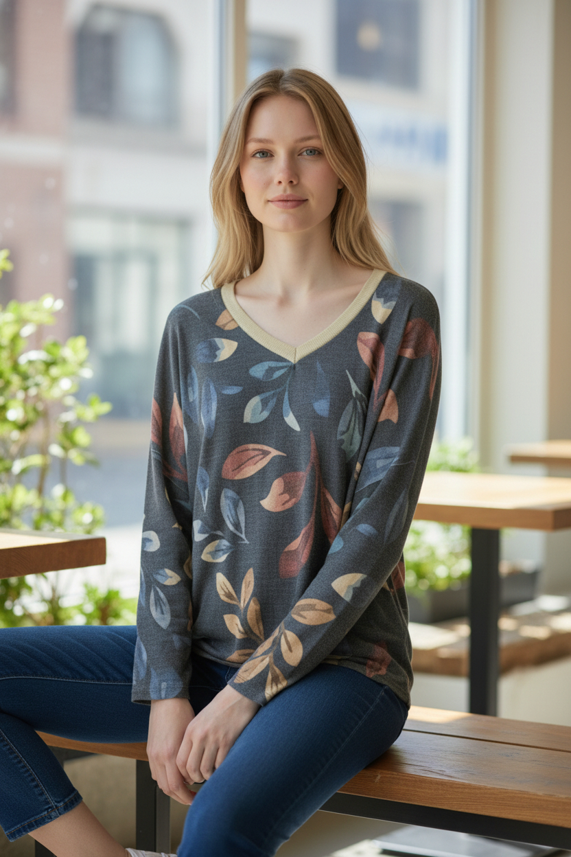 BJ LEAF PRINT TOP W/SPARKLE