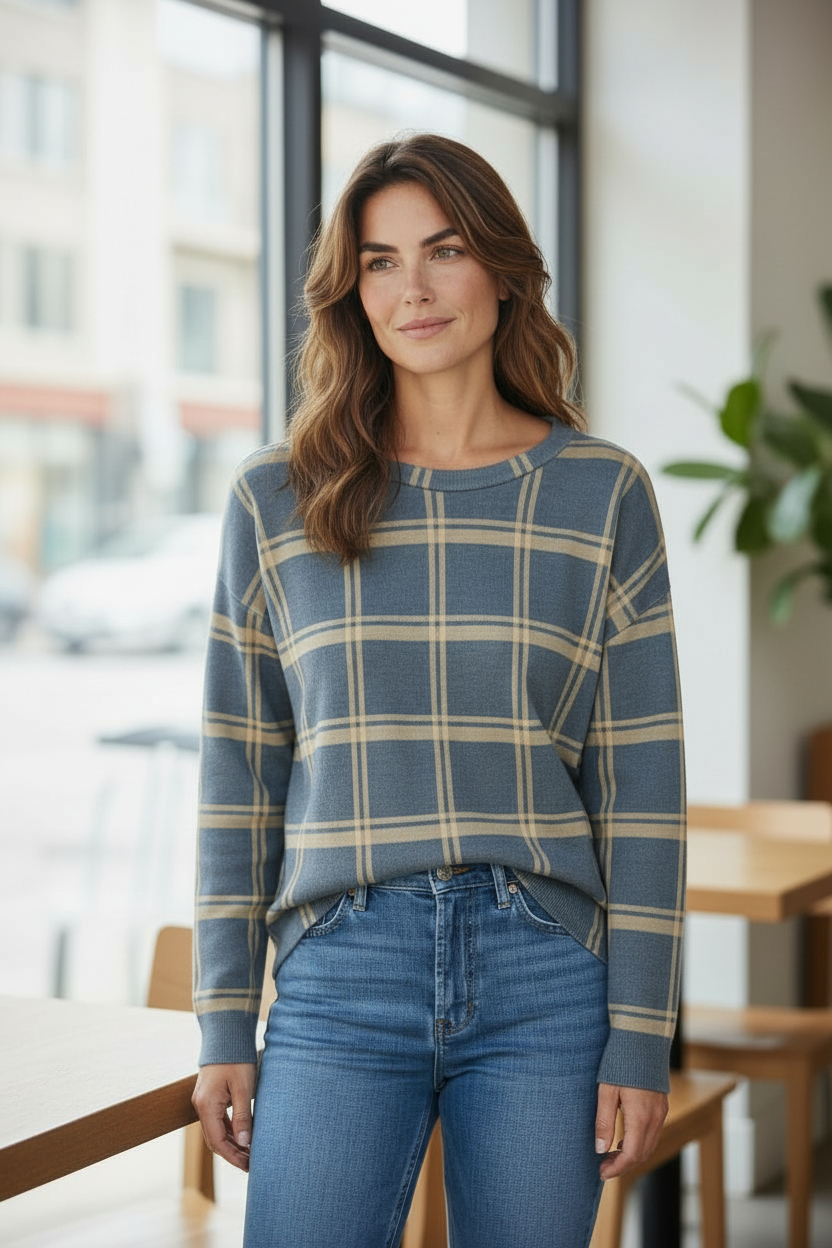 BJ PLAID PRINT TOP