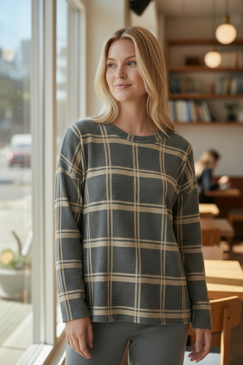 BK PLAID PRINT TOP