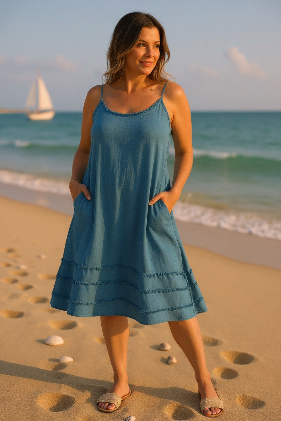 Fray Edge Linen Dress