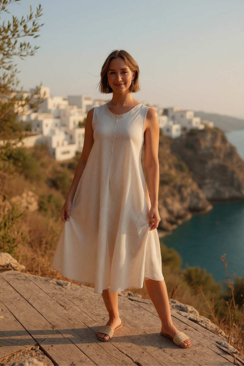 Sleeveless Linen Bias Cut Dress