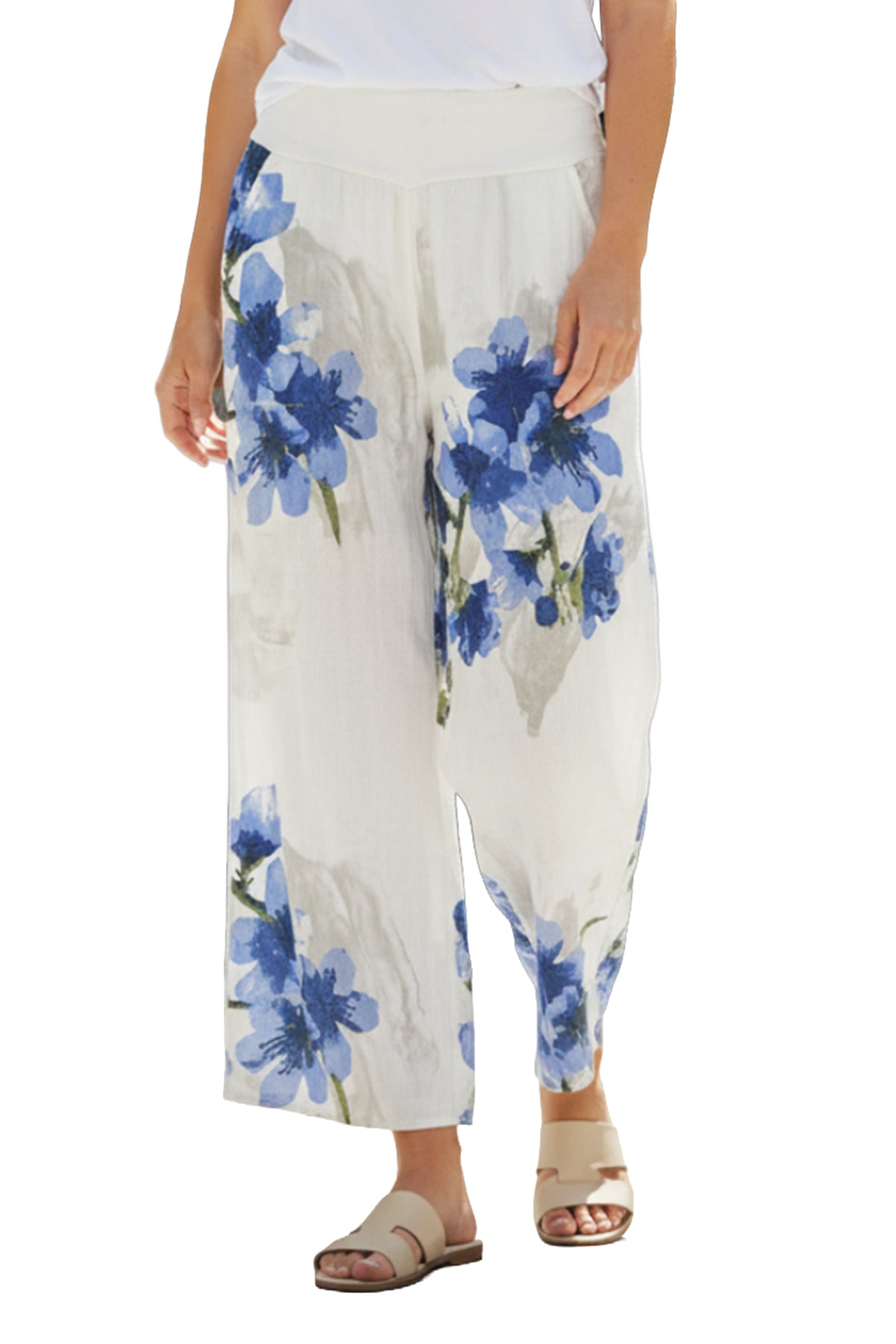 Floral Print Linen Blend Pant