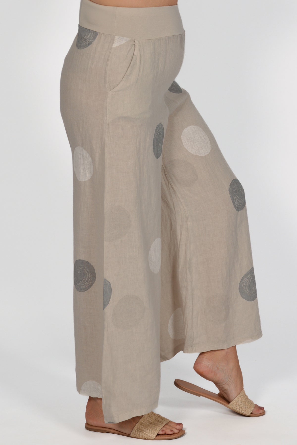 Polka Dot Print Linen Pant