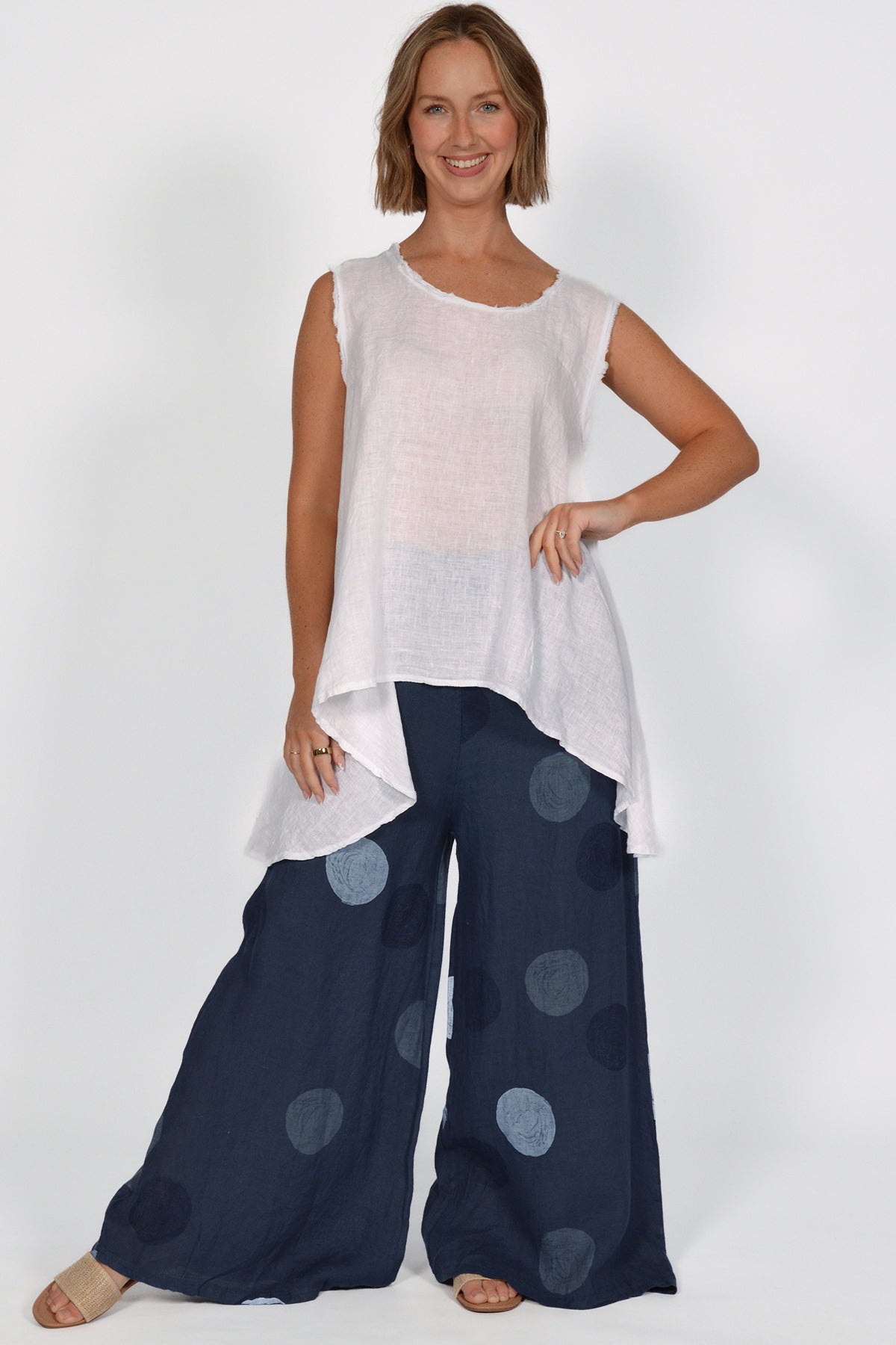 Polka Dot Print Linen Pant
