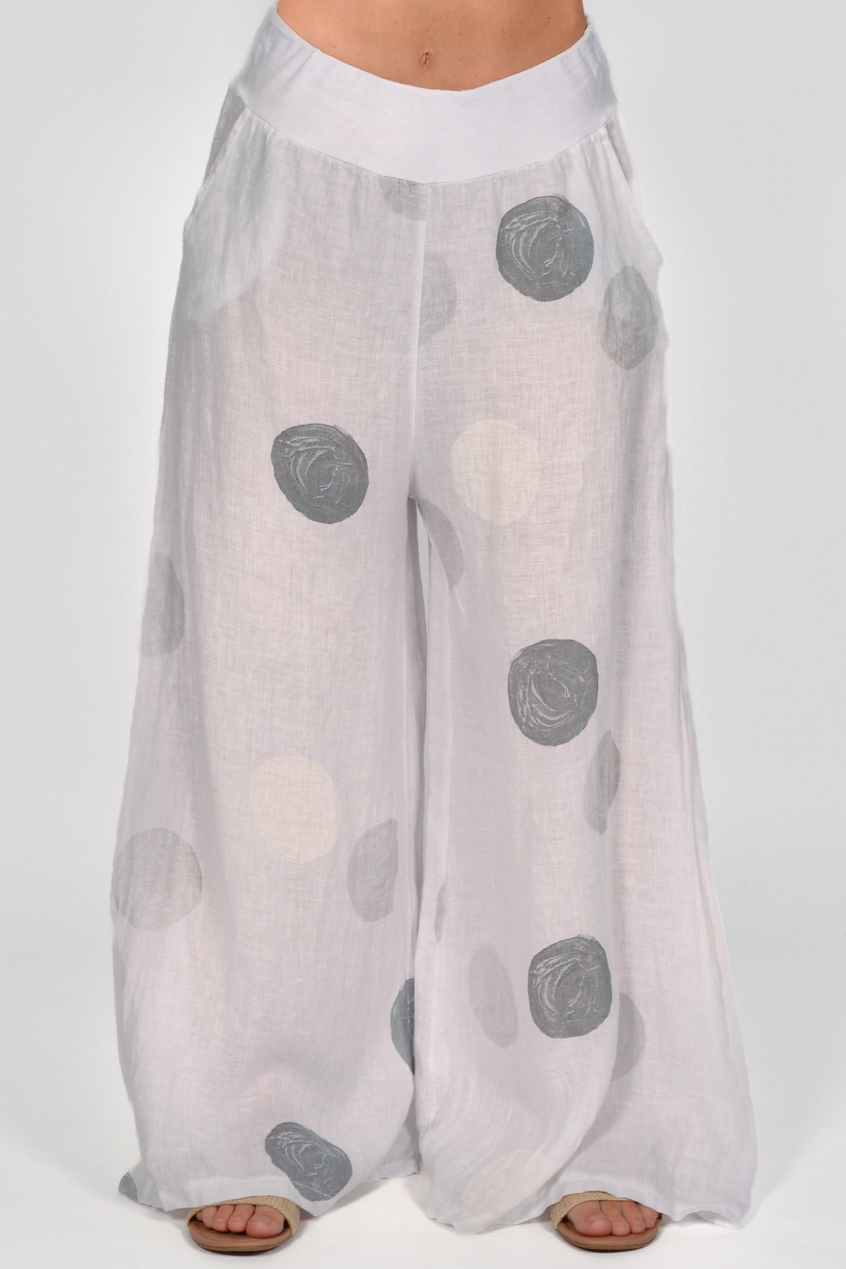 Polka Dot Print Linen Pant