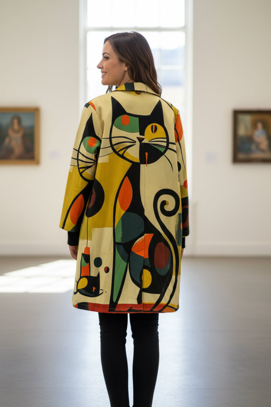 ABSTRACT CAT PRINT COAT
