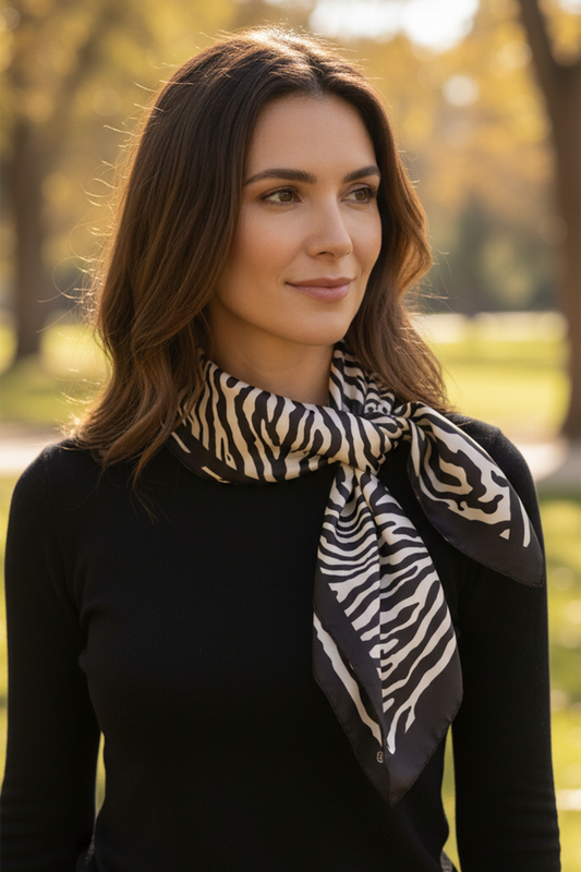 BK 27.5" ZEBRA PRINT SQ SCARF
