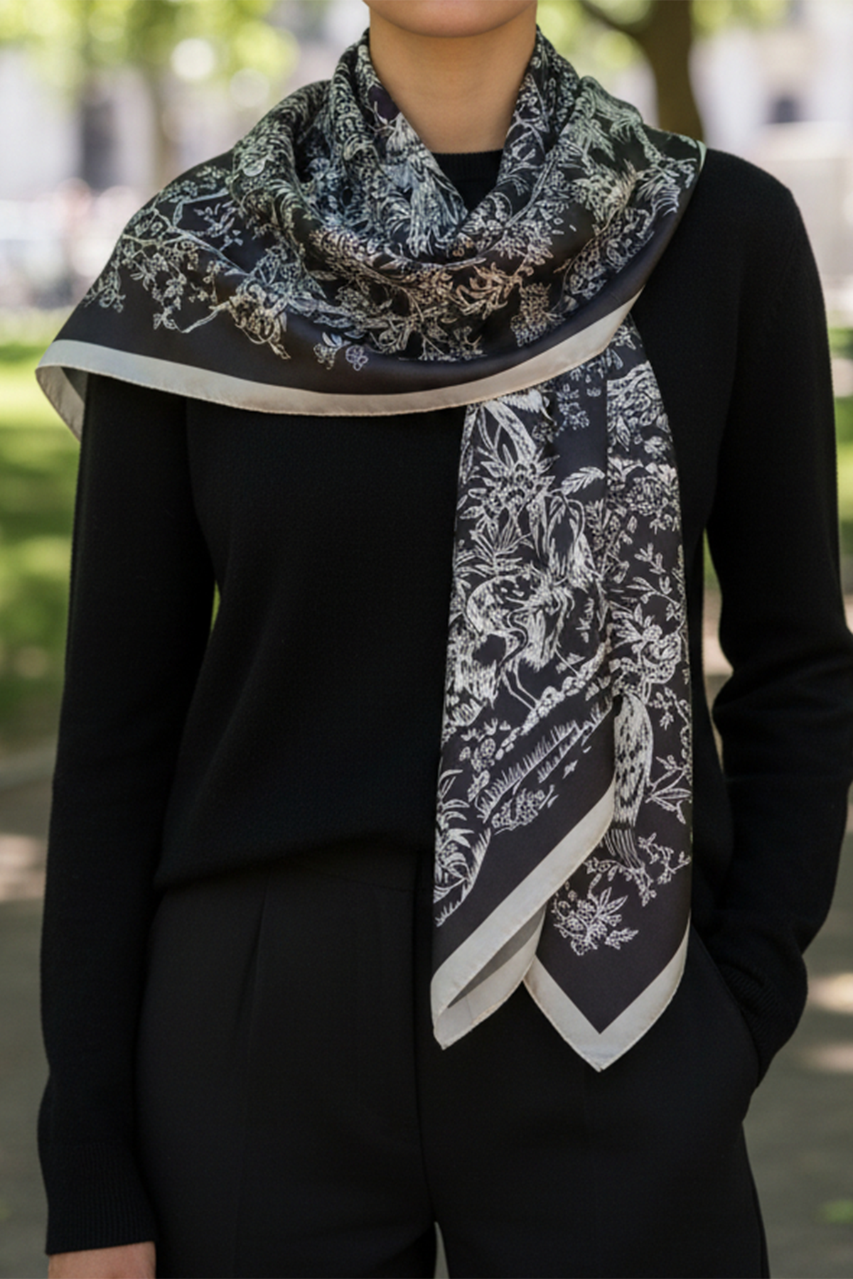 BK 35.5" BIRDS & FLR SQ SCARF