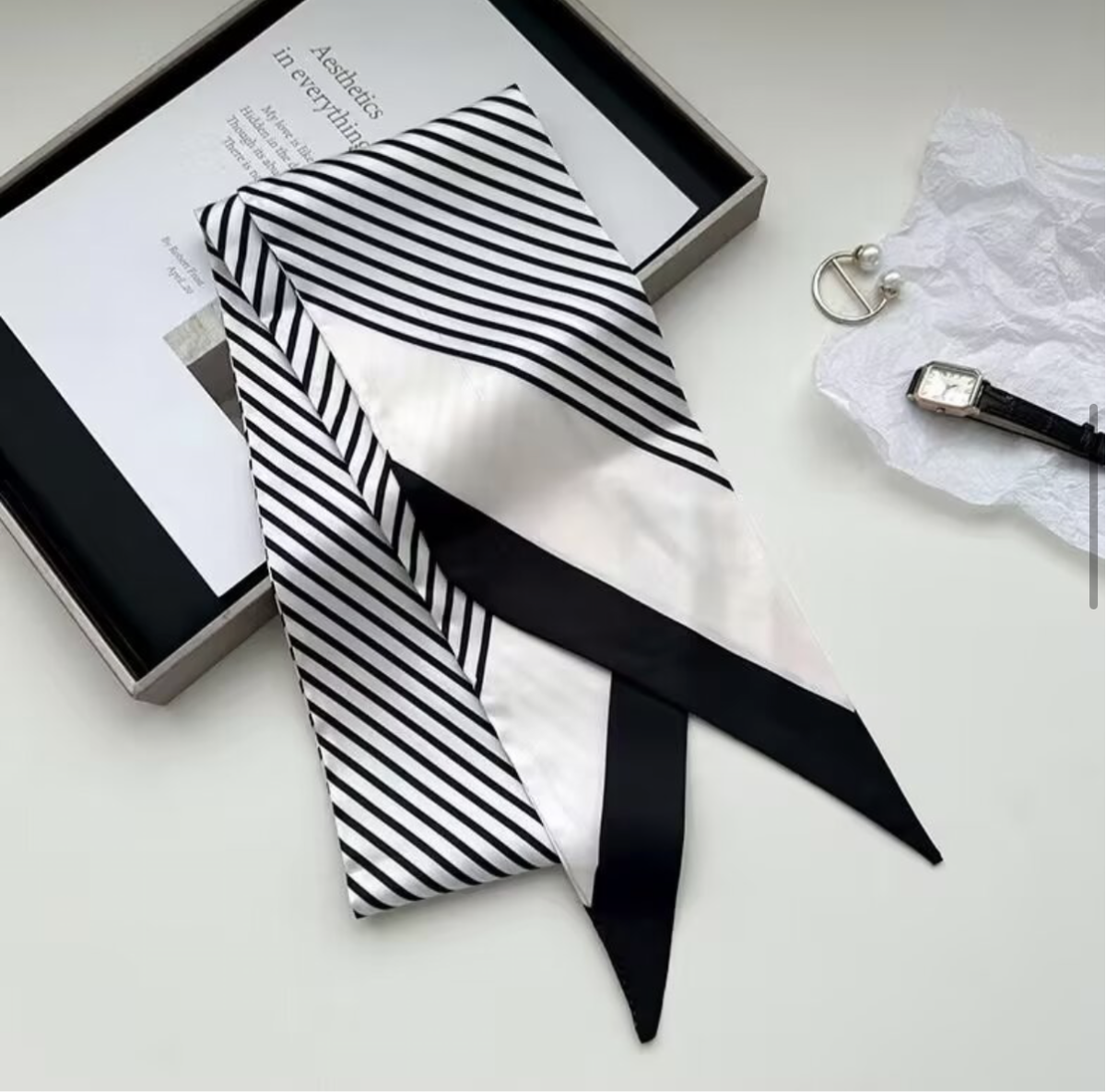 Bk/Wh Stripe Skinny Scarf 5x57"