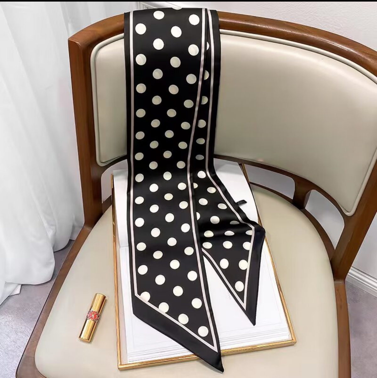 Bk/Wh Polka Dot Skinny  scarf  5x57"