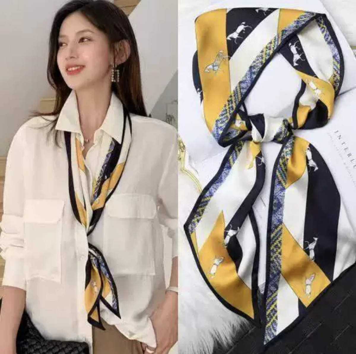 Bk/Or Horse Skinny Scarf 5x57"