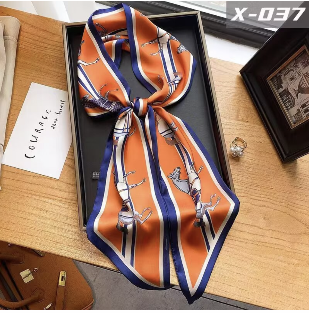 Bl/Or Horse Skinny Scarf 5x57"