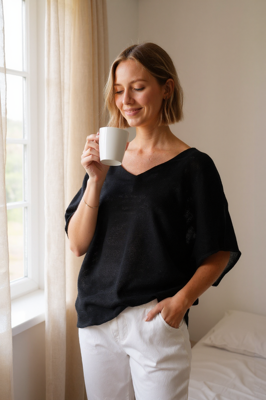 Short Sleeve Vneck Cotton Top