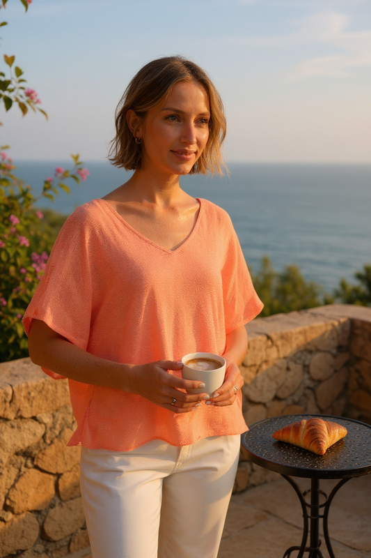 Short Sleeve Vneck Cotton Top