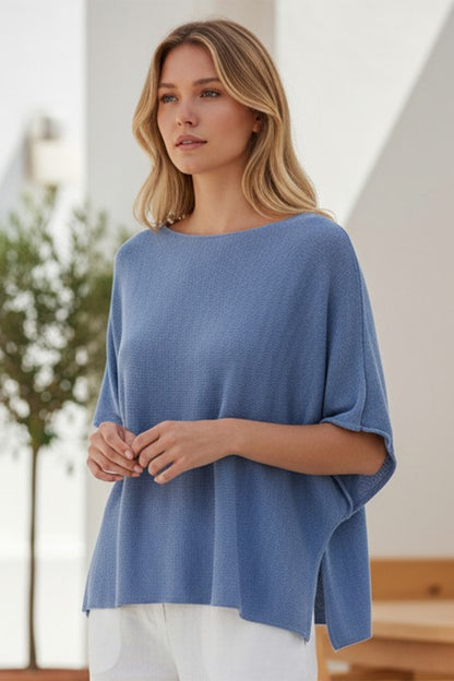 Short Sleeve Crewneck Cotton Blend Top