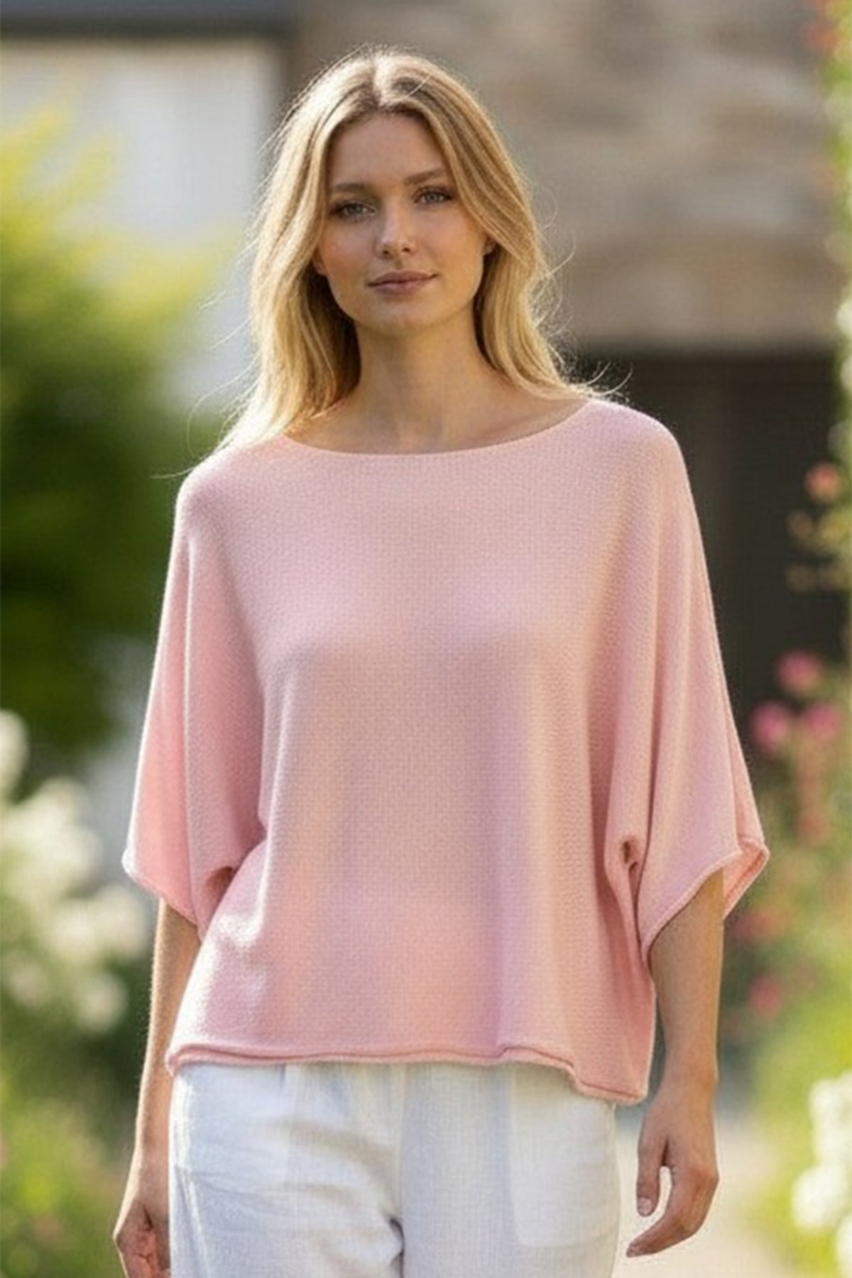Short Sleeve Crewneck Cotton Blend Top