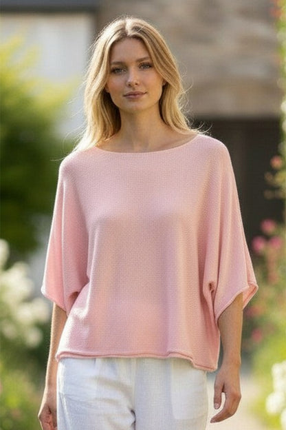 Short Sleeve Crewneck Cotton Blend Top