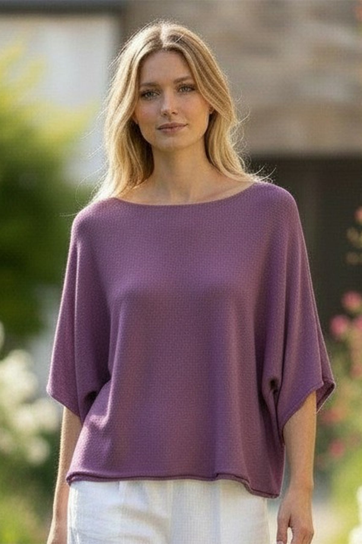 Short Sleeve Crewneck Cotton Blend Top