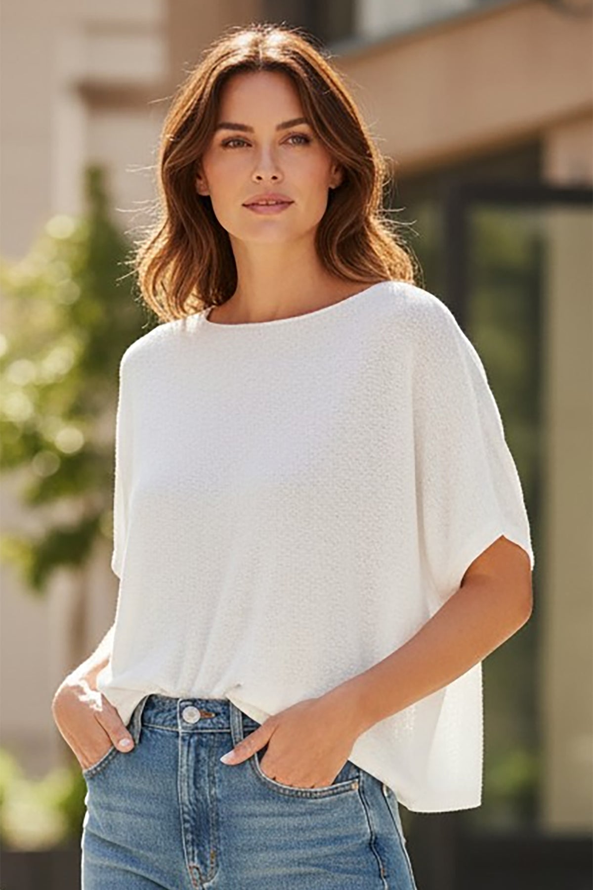 Short Sleeve Crewneck Cotton Blend Top