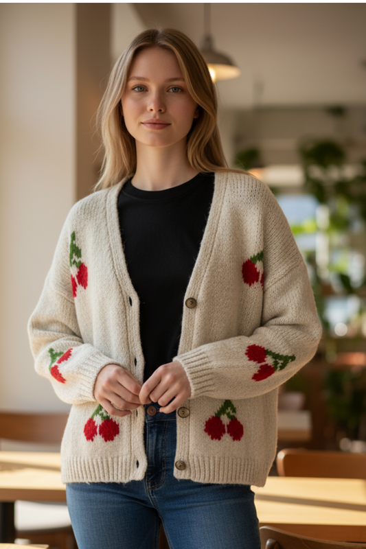 BE CHERRY PRINT CARDIGAN