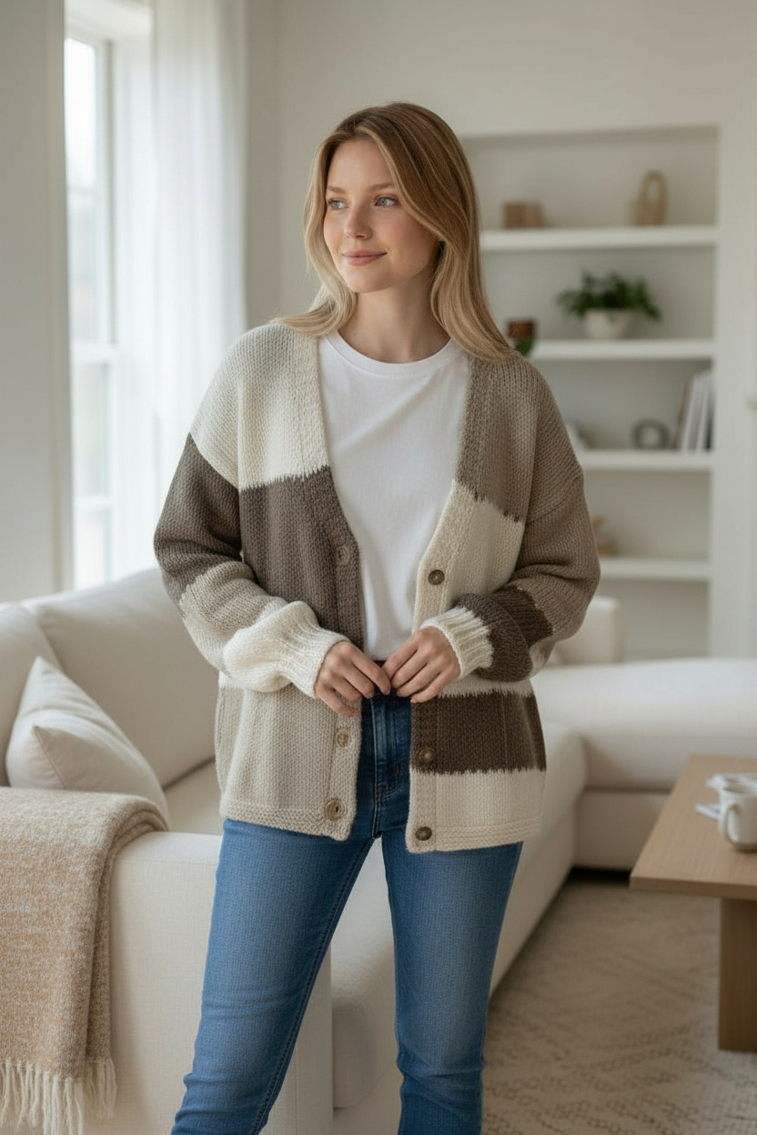 TA COLOUR BLOCK CARDIGAN