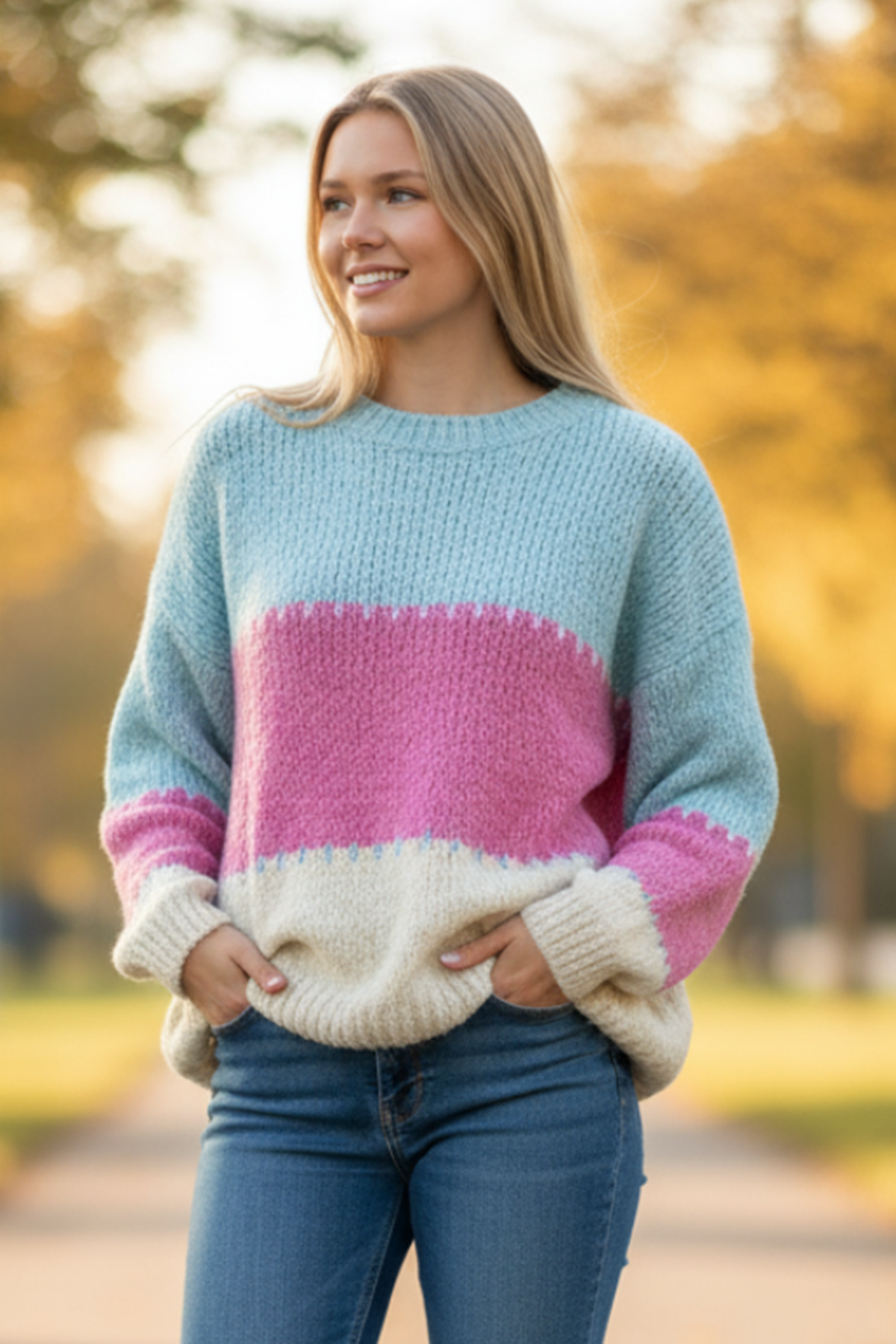 LBL COLOR BLOCK STRIPE SWEATER