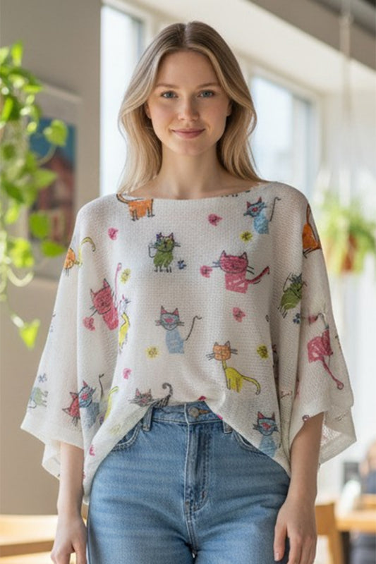 Colourful Cat Print Top