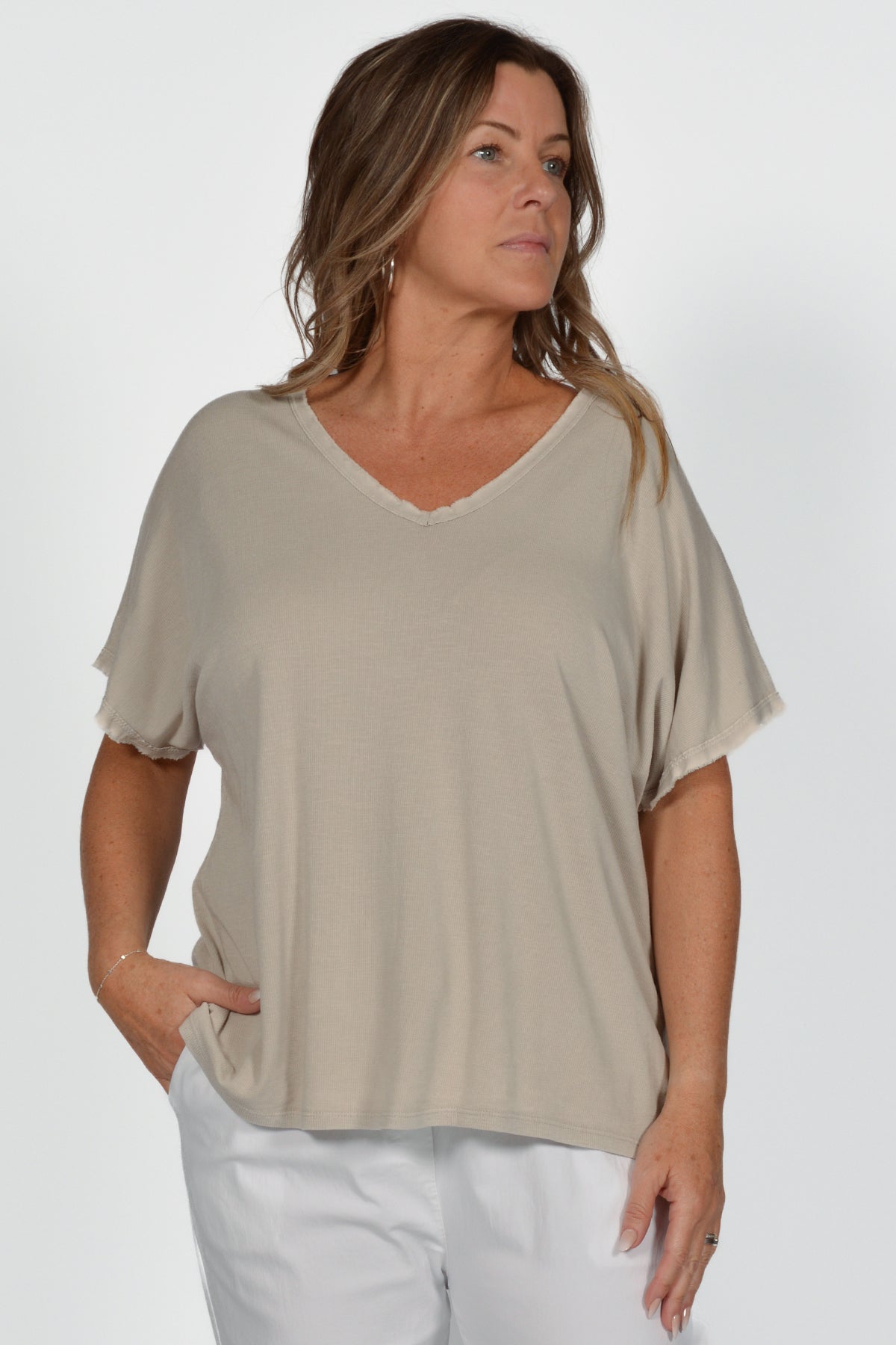 Raw Edge V-Neck Top