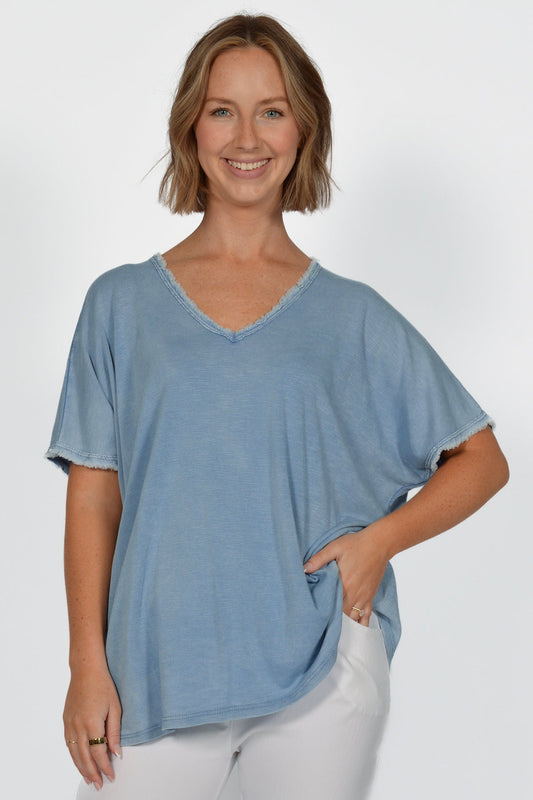 Raw Edge V-Neck Top