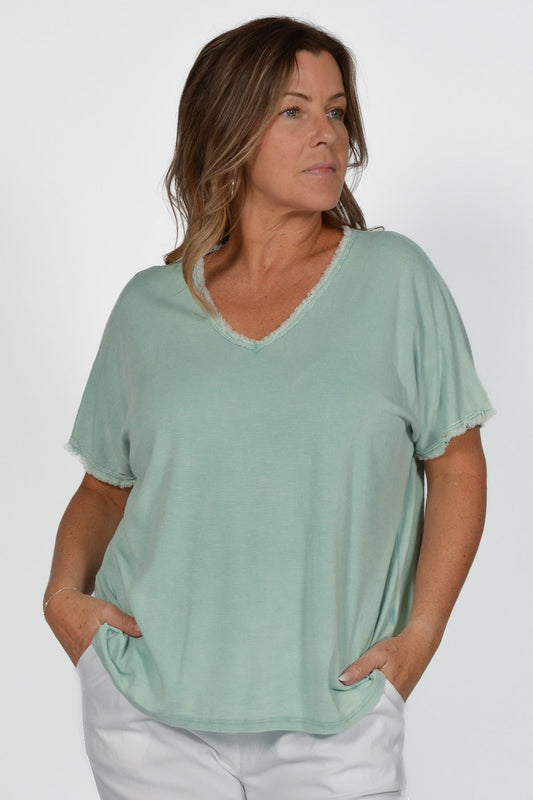 Raw Edge V-Neck Top