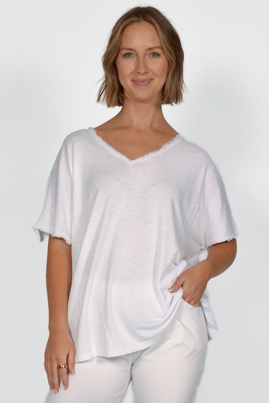 Raw Edge V-Neck Top