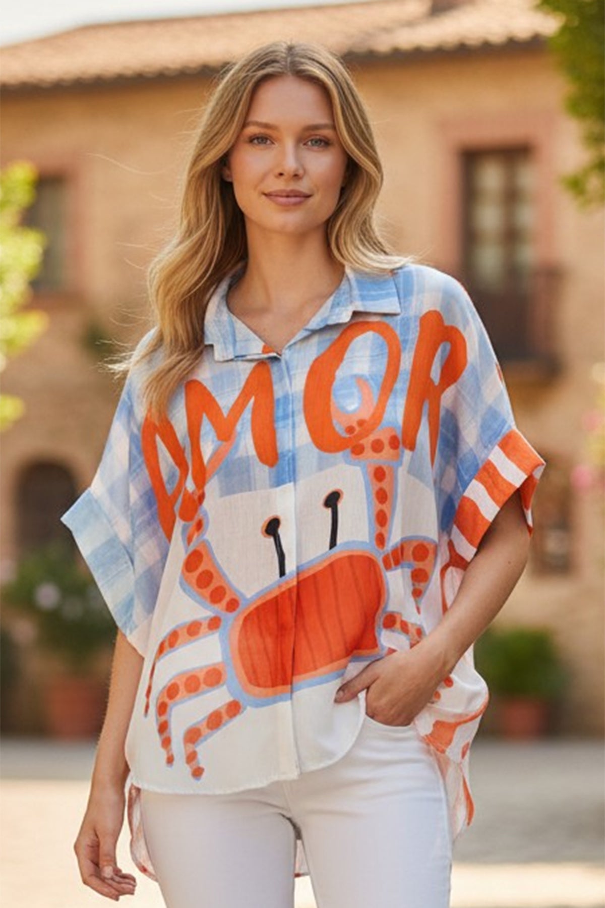 Crab Print Short Sleeve Shirt