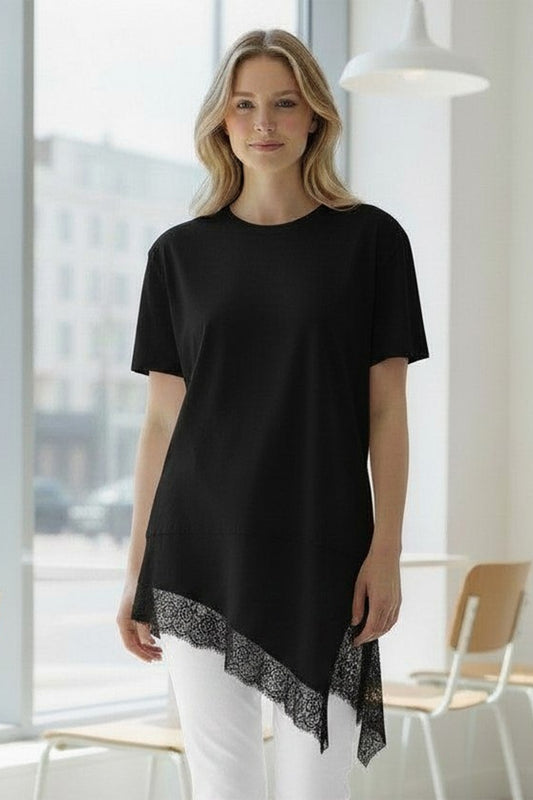 Lace Trim Angled Tshirt