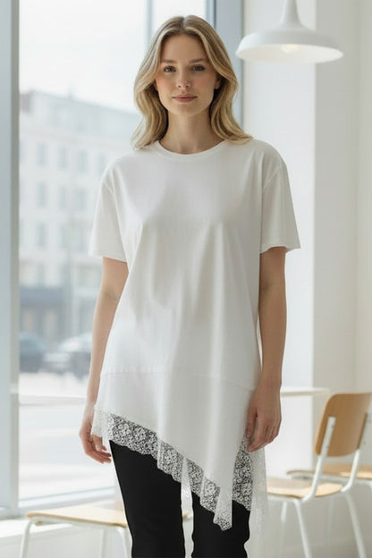Lace Trim Angled Tshirt