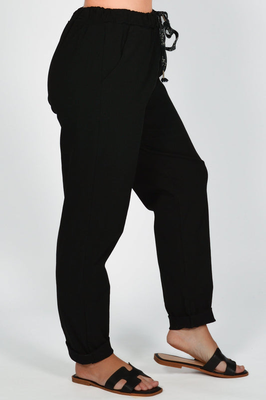 Solid Tie Waist Pants