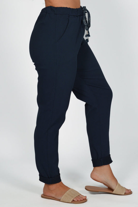 Solid Tie Waist Pants