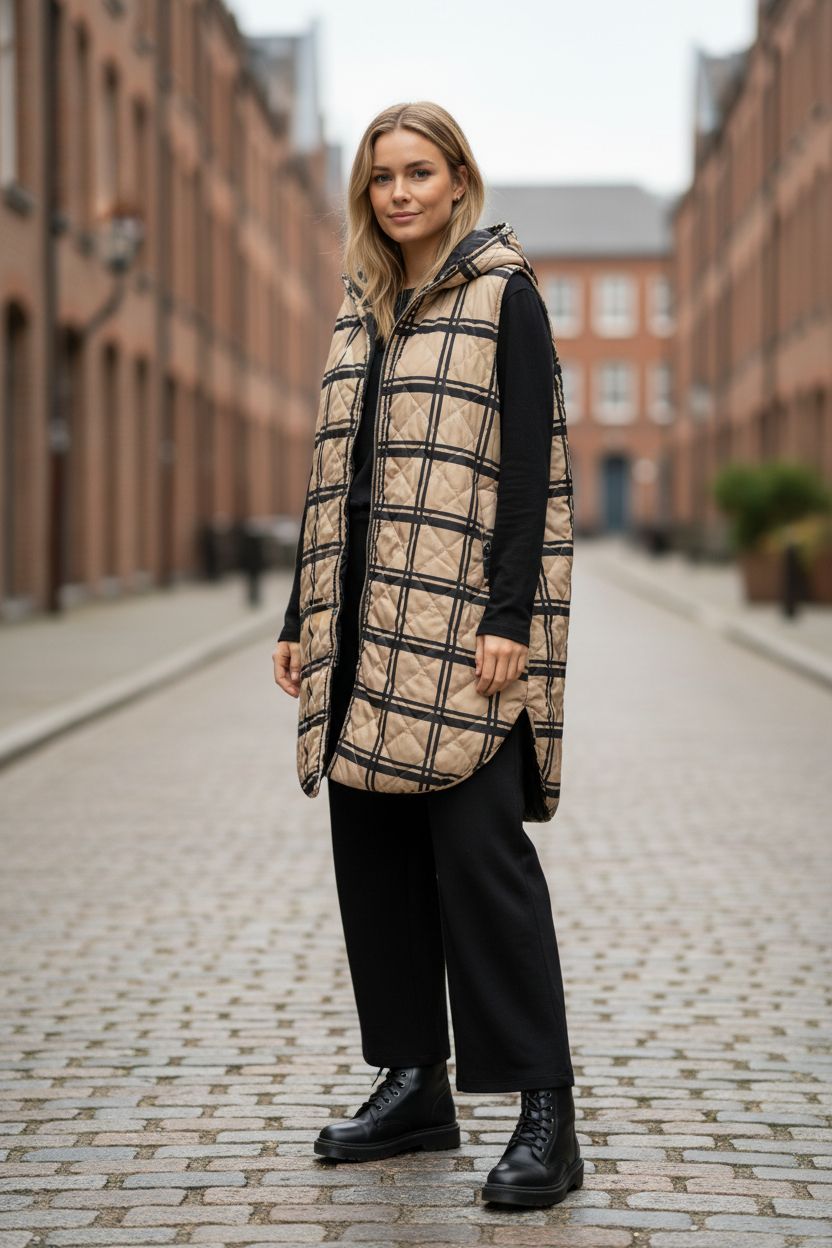 REVERSIBLE BE PLAID LONG VEST