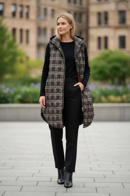 REVERSIBLE BK PLAID LONG VEST