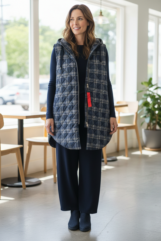 REVERSIBLE NA PLAID LONG VEST