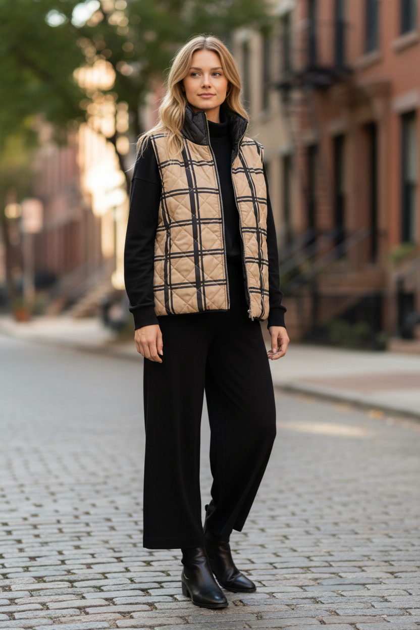 REVERSIBLE BEIGE PLAID VEST