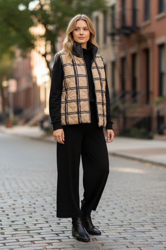 REVERSIBLE BEIGE PLAID VEST