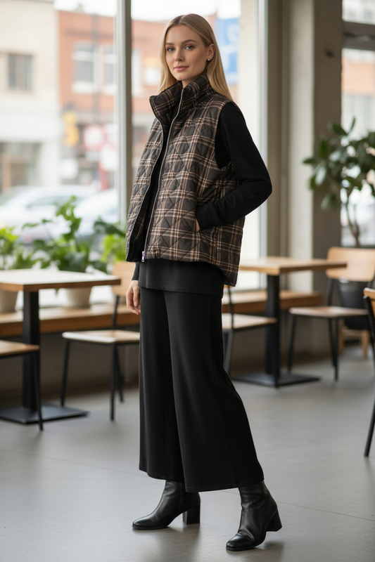 REVERSIBLE BLACK PLAID VEST