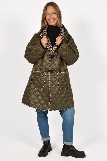 GR LEOPARD TRIM QUILTED COAT