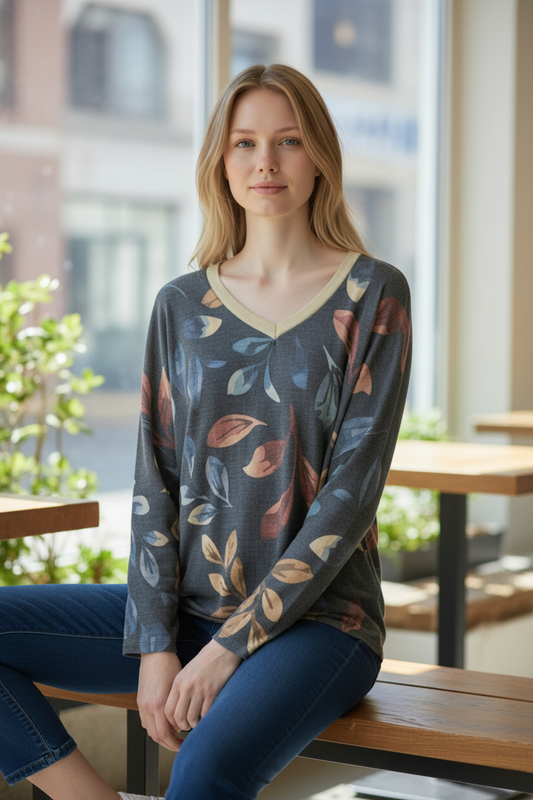 BJ LEAF PRINT TOP W/SPARKLE
