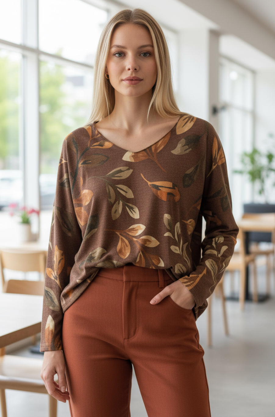 RU LEAF PRINT TOP